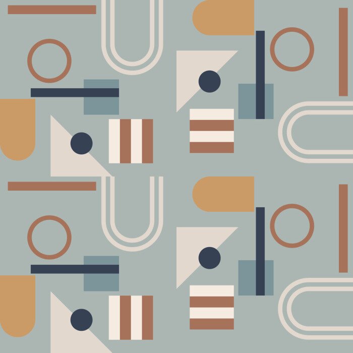 Behang Modern vector abstract  geometric background with circles, rectangles and squares  in retro scandinavian style. Pastel colored simple shapes graphic seamless pattern. Abstract mosaic artwork.