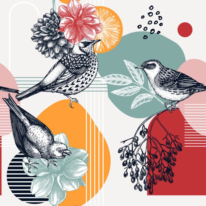 Behang Moderne collage met vogels