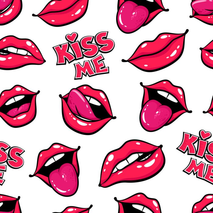 Behang Mond met tong uit en inscriptie