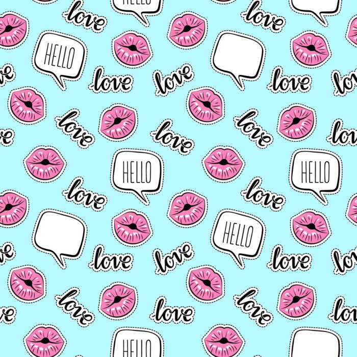 Behang Mond tekstballonnen en inscripties op een blauwe achtergrond
