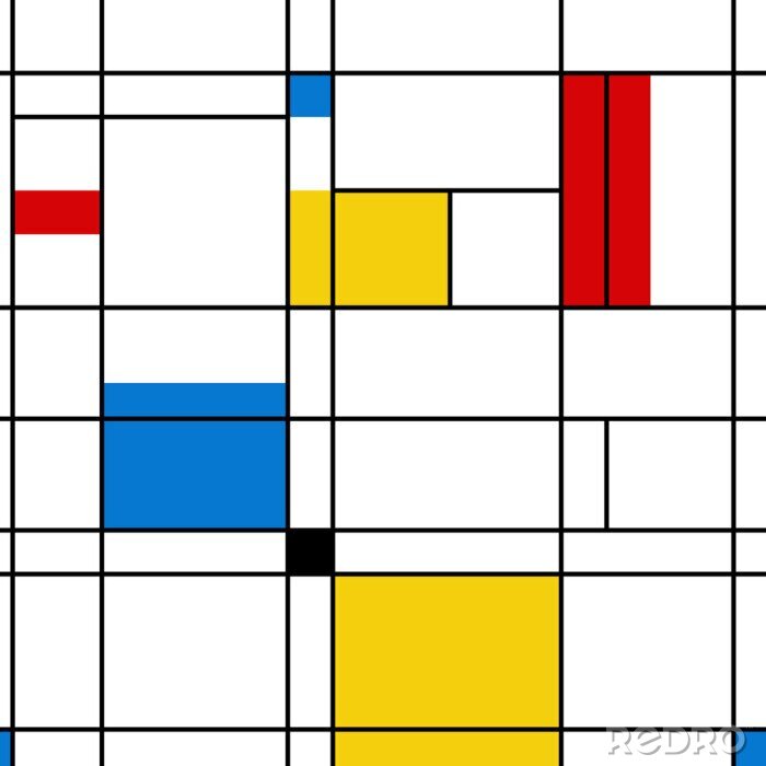 Behang Mondrian seamless pattern. Bauhaus abstract geometric style. Colorful bauhaus vector illustration. Mosaic Piet Mondrian emulation.