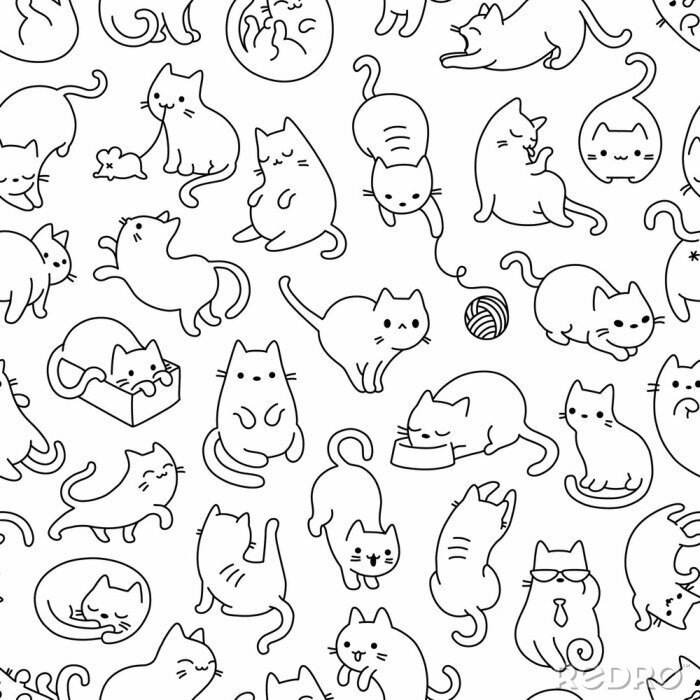 Behang Monochrome katten die vrolijk spelen