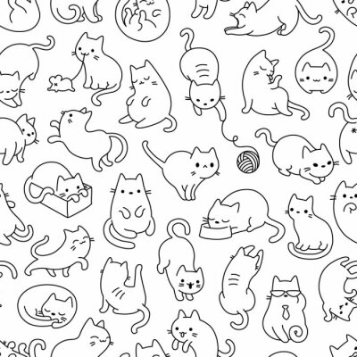 Behang Monochrome katten die vrolijk spelen