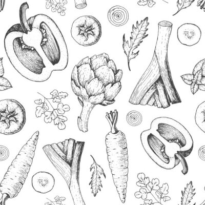 Behang Monochroom groenten heel en in stukjes