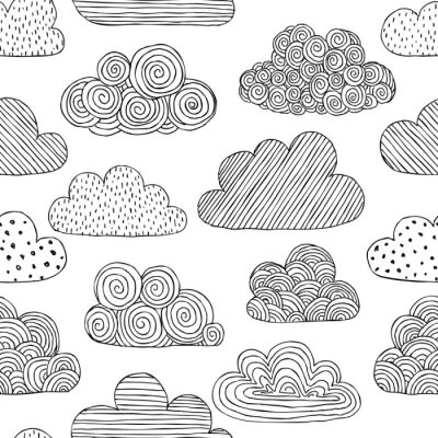 Mooi zwart-wit naadloos patroon van doodle wolken. ontwerp achtergrond wenskaarten en uitnodigingen tot de bruiloft, verjaardag, moederdag en andere seizoensgebonden herfstvakantie.