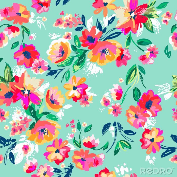 Behang Mooie geschilderde bloemen ~ naadloze achtergrond