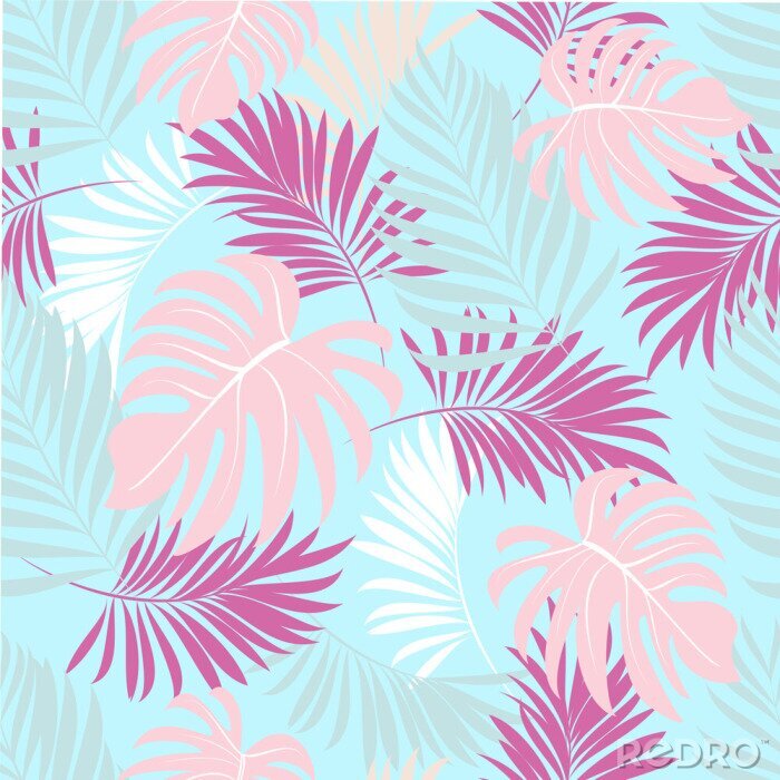 Behang Mooie palmbomen - bladeren op een blauwe achtergrond