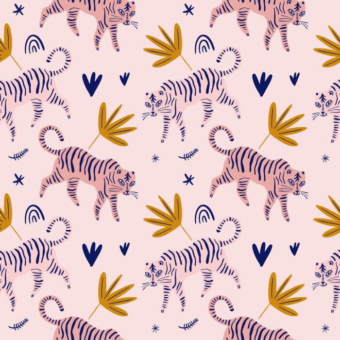Behang Mooie roze tijgers