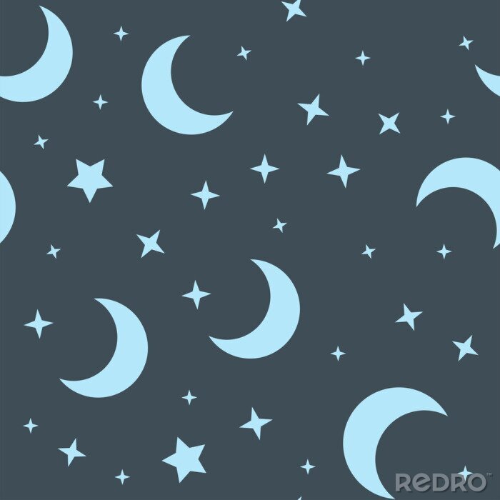 Behang Moon and stars seamless pattern. Sky texture background. Star and moons.