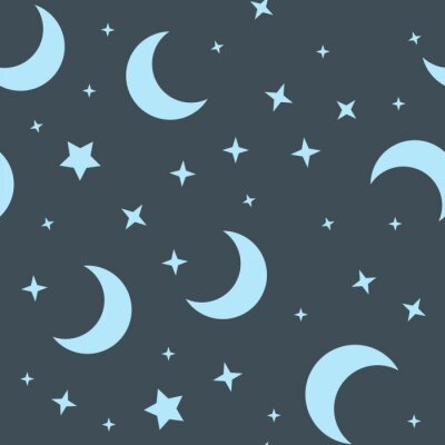 Behang Moon and stars seamless pattern. Sky texture background. Star and moons.