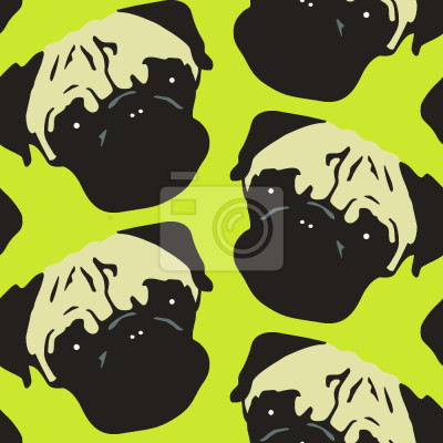 Behang Mops honden op groene achtergrond