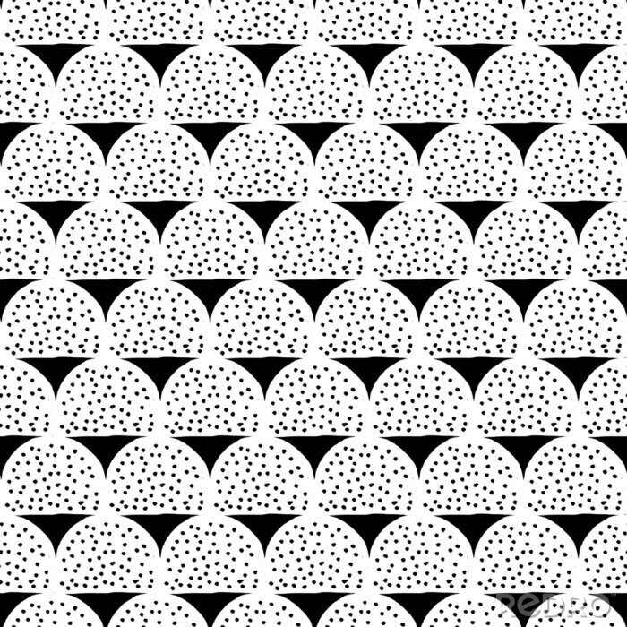 Behang Motief in zwart met wit met stippen en driehoeken