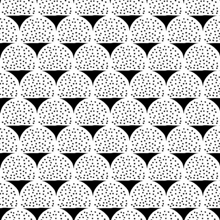 Behang Motief in zwart met wit met stippen en driehoeken