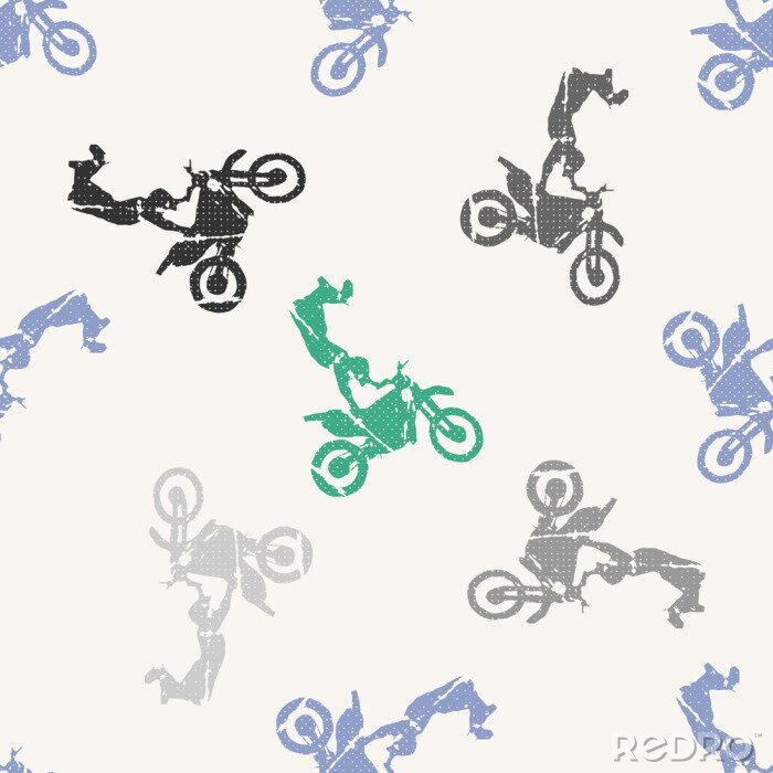 Behang Motor en fietsers man patroon illustratie. Creatief en sportstijlbeeld