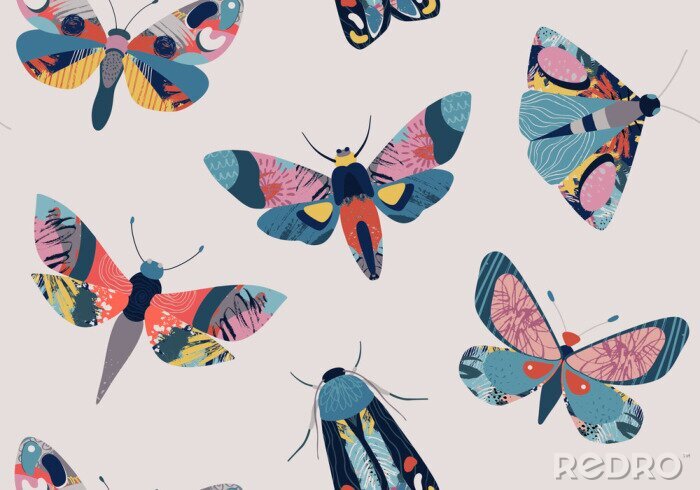 Behang Motten en vlinders boho