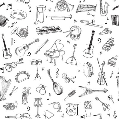 Behang Music Instruments Background - Seamless Pattern - vector