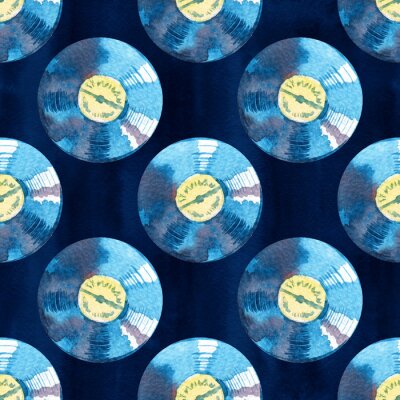 Behang Musical devices of 60s, 70s, 80s, 90s. Watercolor vinyl records Seamless pattern.