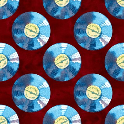 Behang Musical devices of 60s, 70s, 80s, 90s. Watercolor vinyl records Seamless pattern.
