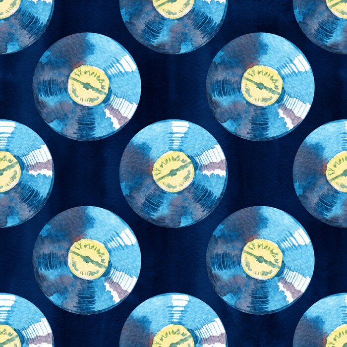 Behang Musical devices of 60s, 70s, 80s, 90s. Watercolor vinyl records Seamless pattern.