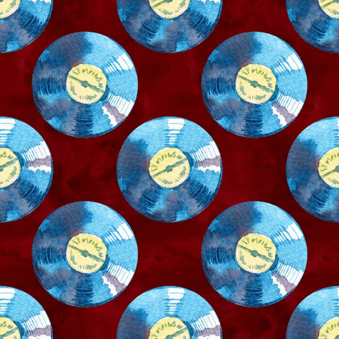 Behang Musical devices of 60s, 70s, 80s, 90s. Watercolor vinyl records Seamless pattern.