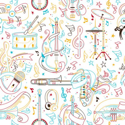 Behang Musical instruments hand drawn outline seamless pattern