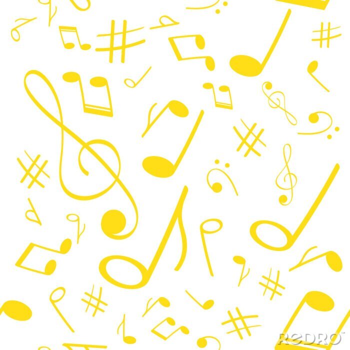 Behang Musical symbols in seamless pattern. Musical background for banner, poster, clothing, tie, shirt, dress, web.