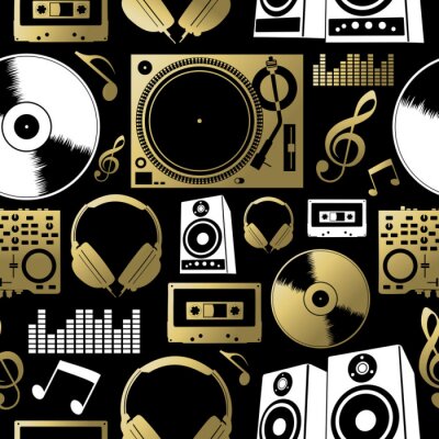 Behang Muziek naadloos patroon pictogram dj rots partij club set