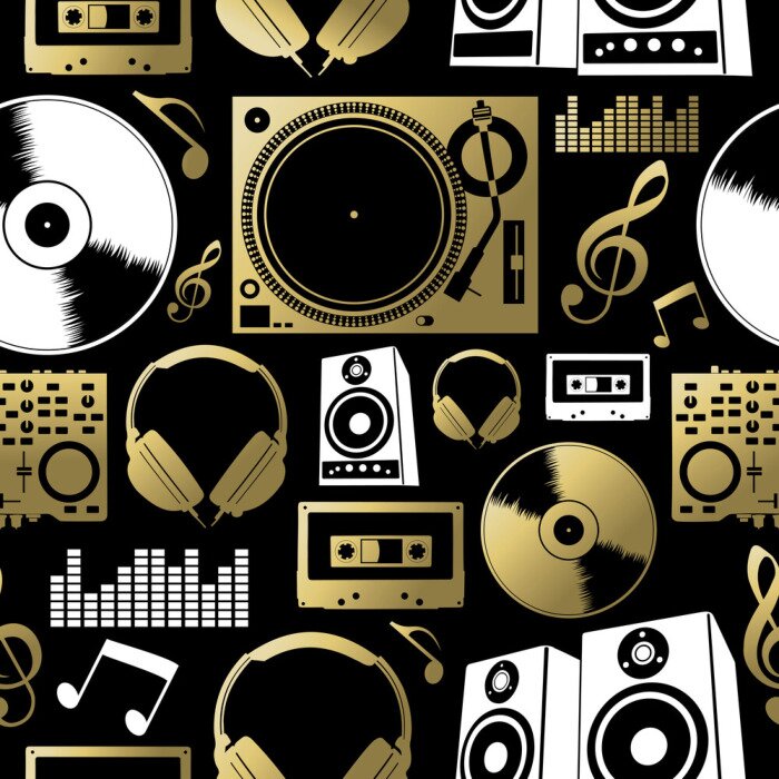 Behang Muziek naadloos patroon pictogram dj rots partij club set