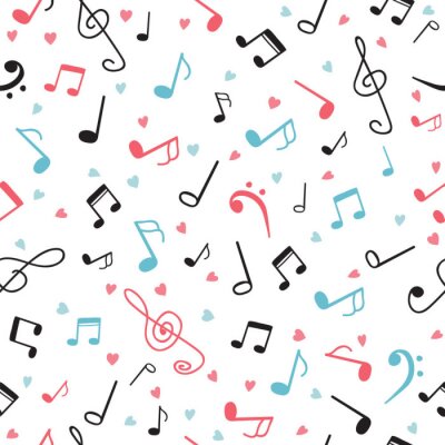 Behang Muziek noten abstract naadloos patroon. Hand getrokken achtergrond