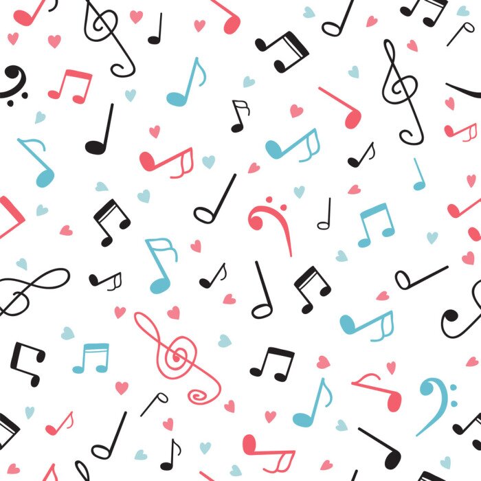 Behang Muziek noten abstract naadloos patroon. Hand getrokken achtergrond