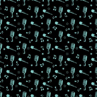 Behang Muzikaal naadloos patroon - muzieknoten, sterren en microfoons