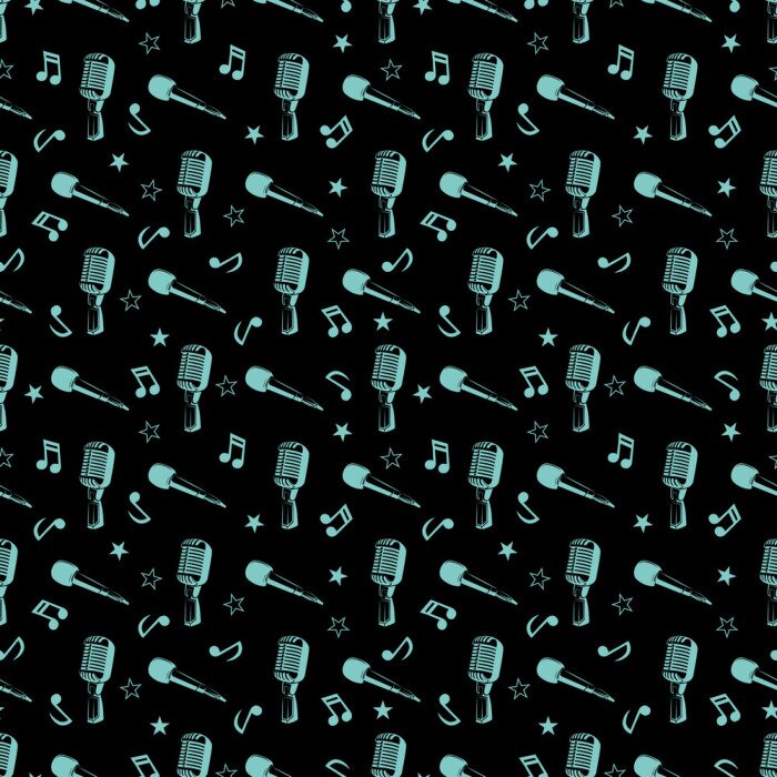 Behang Muzikaal naadloos patroon - muzieknoten, sterren en microfoons