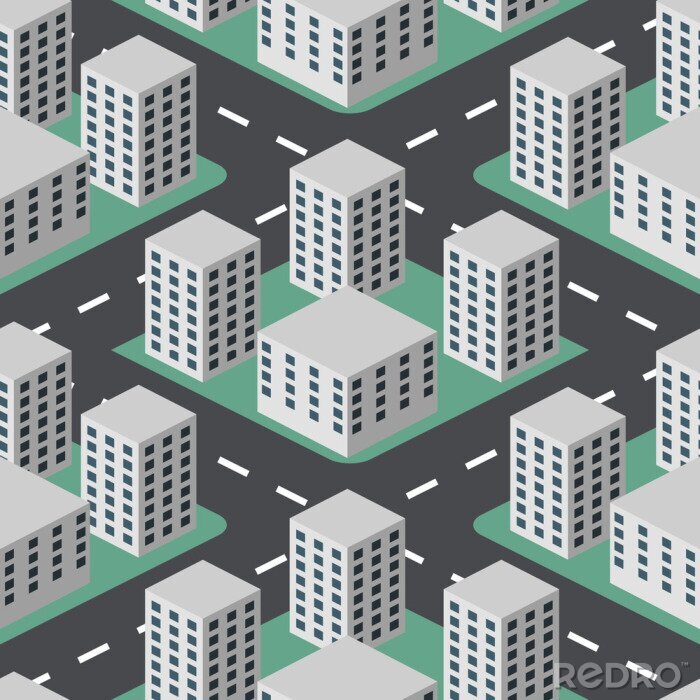 Behang Naadloos abstract flat 3D stad vector achtergrond.
