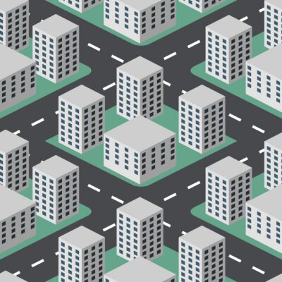 Behang Naadloos abstract flat 3D stad vector achtergrond.