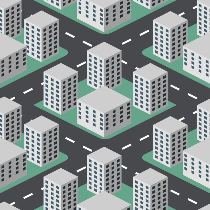 Behang Naadloos abstract flat 3D stad vector achtergrond.