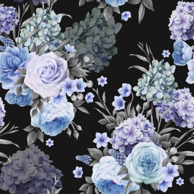 Behang Naadloos bloemenpatroon met rozen, aquarel. Vector illustratie.