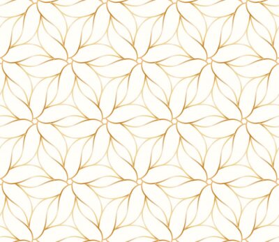 Behang Naadloos gouden bloempatroon op witte achtergrond