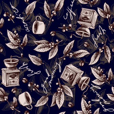 Behang Naadloos hand getrokken koffiepatroon