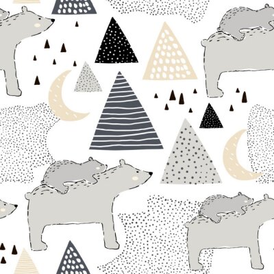 Behang Naadloos kinderachtig patroon met ijsbeermamma en baby. Creatief kinderontwerp. Perfectioneer voor stof, textiel, warpping, kinderdagverblijf Vector illustratie