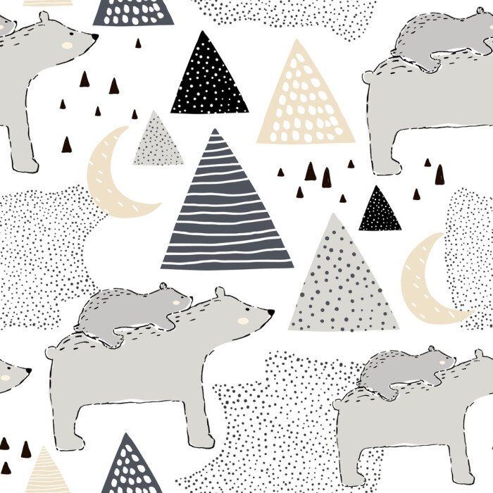Behang Naadloos kinderachtig patroon met ijsbeermamma en baby. Creatief kinderontwerp. Perfectioneer voor stof, textiel, warpping, kinderdagverblijf Vector illustratie