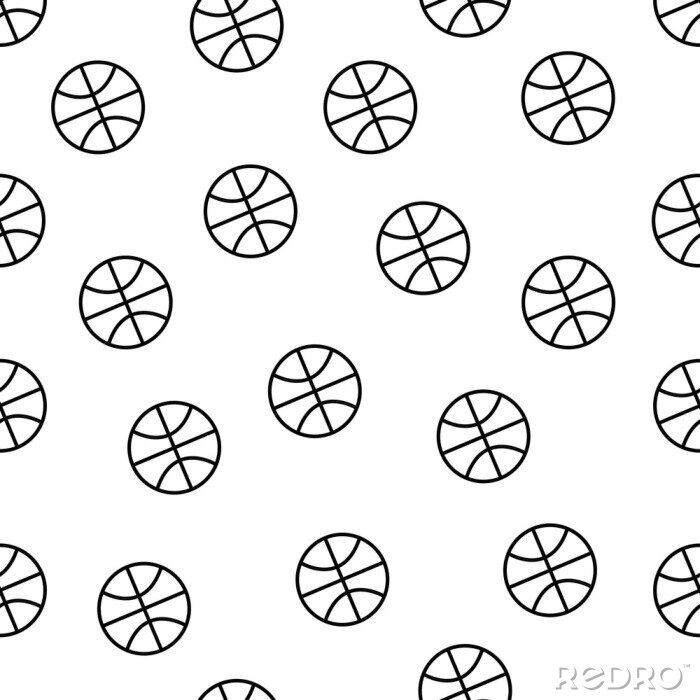 Behang Naadloos minimalistic basketbalpatroon in zwart-witte die toon op witte achtergrond, het vectorbehang van het sportmateriaal voor textieldruk wordt geïsoleerd, vult de pagina, die achtergrond herhalen