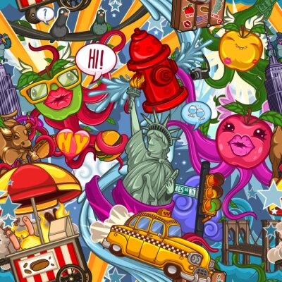 Behang Naadloos New York gekleurd patroon