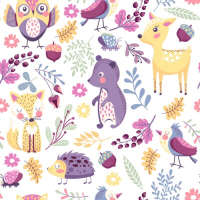 Behang Naadloos patroon met bosdieren