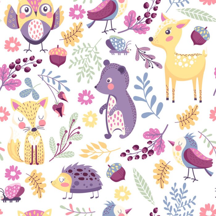 Behang Naadloos patroon met bosdieren