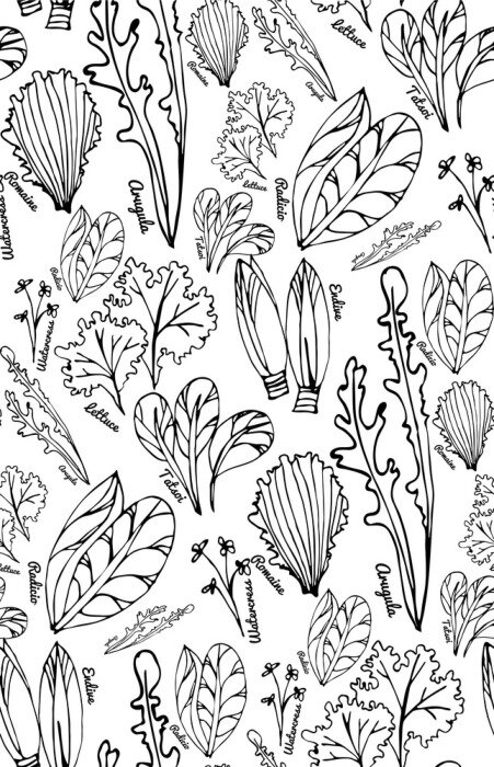 Behang Naadloos patroon met de gestileerde handgetekende bladeren.