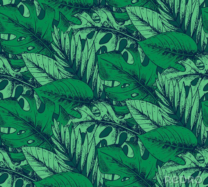 Behang Naadloos patroon met de hand getekende tropische planten