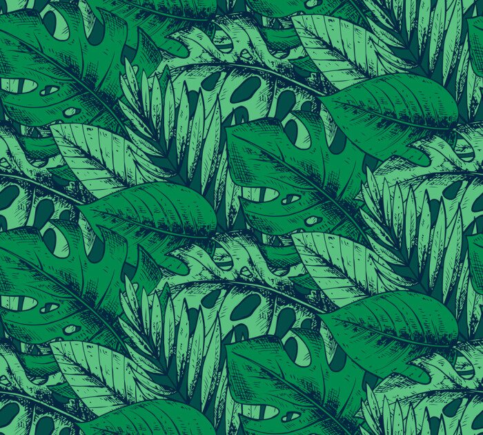 Behang Naadloos patroon met de hand getekende tropische planten