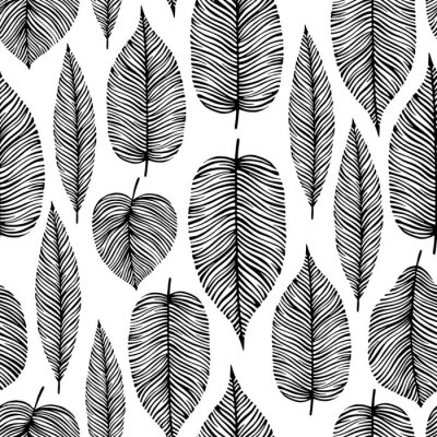 Behang Naadloos patroon met decoratieve bladeren.
