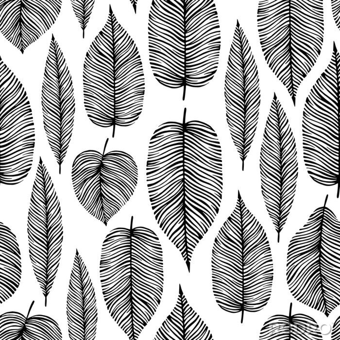 Behang Naadloos patroon met decoratieve bladeren.