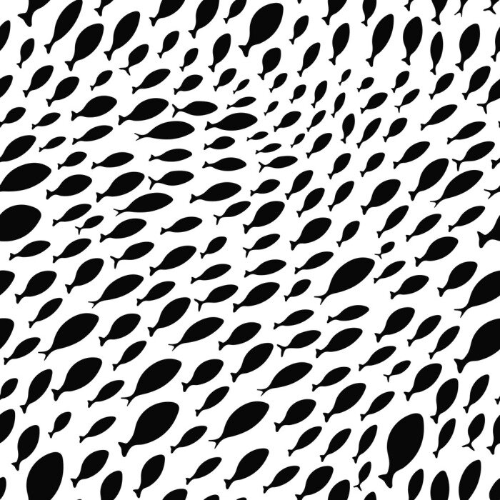 Behang Naadloos patroon met een school van vissen. Achtergronden met silhouetten van kleine vissen. Textuur met het mariene leven.